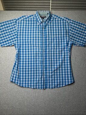 Panhandle Blue and White Plaid Short-Sleeve Button-Down‎ Shirt